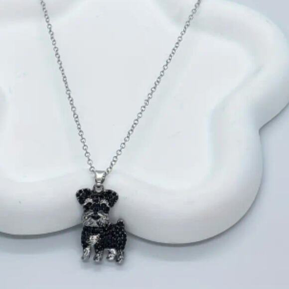 Schnauzer Dog Necklace Dainty Chain Silver Tone Rhinestone Puppy Pet Softgirl - Picture 6 of 6